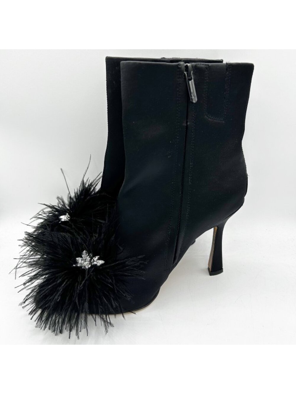 Sam‎ Edelman Ency Black Feather Ankle Boot Bootie Satiny Party Size 7.5 Women's